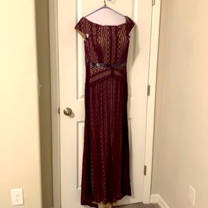 Mother of Bride Dress - wine lace with beige lining, beaded waist.